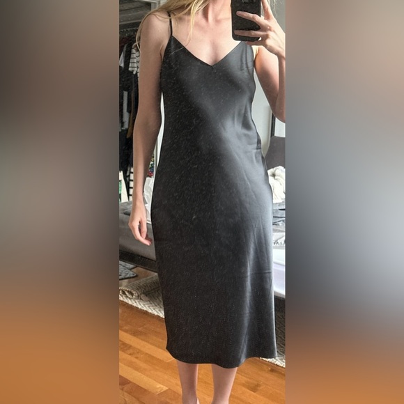 Club Monaco 100% silk dress black midi slit - Picture 5 of 8